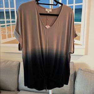 Umgee Brown and Black Ombre V-Neck Tee